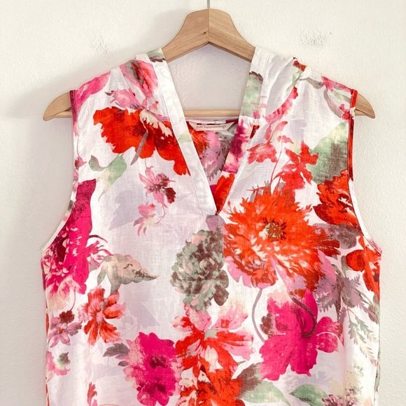 NEW Soft Surroundings Linen Floral Tunic Sleeveless Button Back Hooded Top MP - Picture 3 of 13